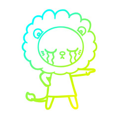 cold gradient line drawing crying cartoon lion
