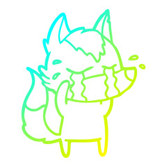 cold gradient line drawing cartoon crying wolf