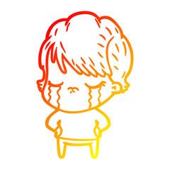 warm gradient line drawing cartoon woman crying
