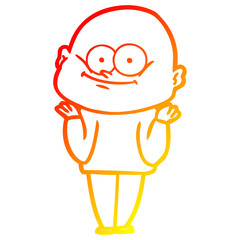 warm gradient line drawing cartoon bald man staring