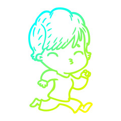 cold gradient line drawing cartoon woman thinking