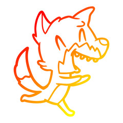 warm gradient line drawing laughing fox running away
