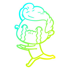 cold gradient line drawing cartoon man crying