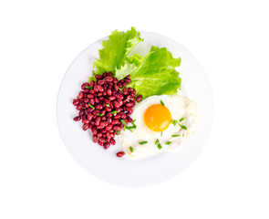 Red beans, lettuce and fried egg for breakfast.