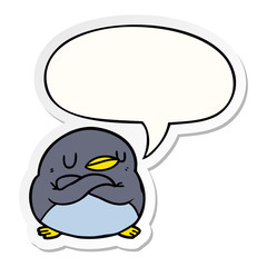 cartoon penguin and crossed arms and speech bubble sticker