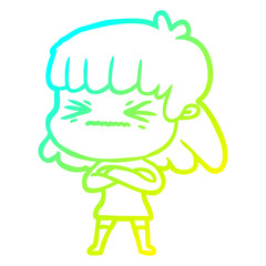 cold gradient line drawing cartoon stressed out woman