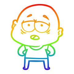 rainbow gradient line drawing cartoon tired bald man