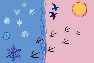 The onset of autumn, winter and the migration of birds south to the sun