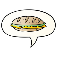 cartoon chesse sandwich and speech bubble in smooth gradient style