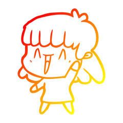 warm gradient line drawing cartoon happy girl