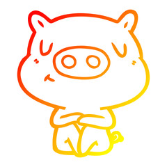 warm gradient line drawing cartoon content pig meditating