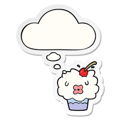 cartoon cupcake and thought bubble as a printed sticker