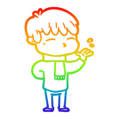 rainbow gradient line drawing cartoon curious boy