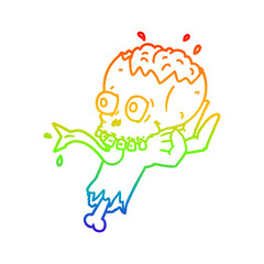 rainbow gradient line drawing cartoon halloween skull in zombie hand