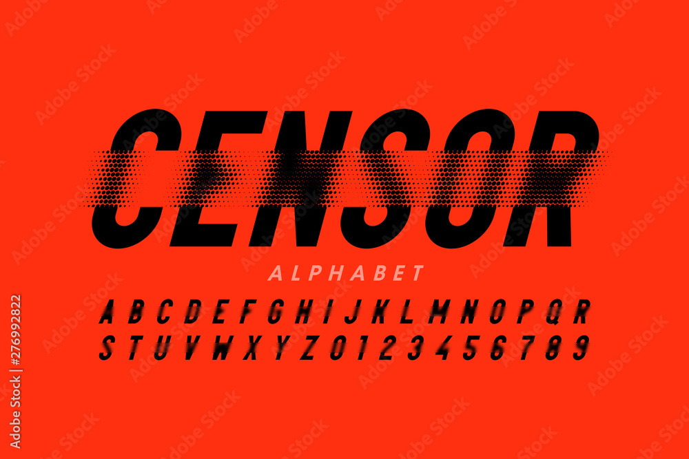 Wall mural censored style font design, alphabet letters and numbers