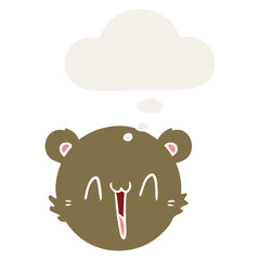 cute cartoon teddy bear face and thought bubble in retro style