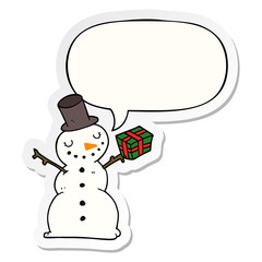 cartoon snowman and speech bubble sticker