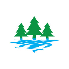 Obraz premium vintage logo hotel with pine and lake inspiration
