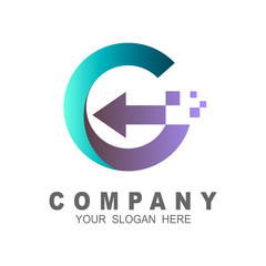 logo letter g with arrow and pixel design vector