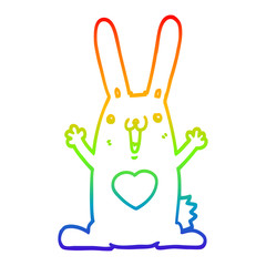 rainbow gradient line drawing cartoon rabbit in love