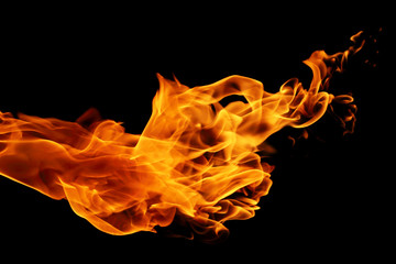 movement of fire flames isolated on black background.