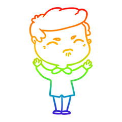 rainbow gradient line drawing cartoon annoyed man