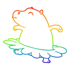 rainbow gradient line drawing cartoon hippo ballerina