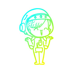 cold gradient line drawing happy cartoon space girl shrugging shoulders