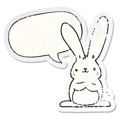 cartoon rabbit and speech bubble distressed sticker