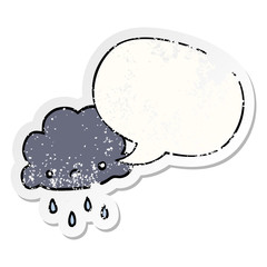 cartoon storm cloud and speech bubble distressed sticker
