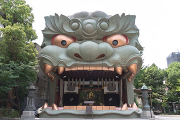 Namba Yasaka Shrine in Osaka, Japan. Ema-Den Lion shaped hall of Nanba yasaka Jinja. Shinto shrine...