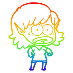 rainbow gradient line drawing cartoon shocked elf girl