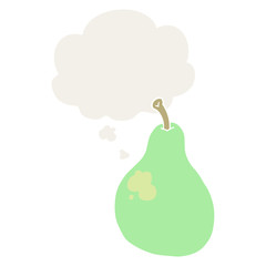 cartoon pear and thought bubble in retro style