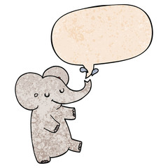 cartoon dancing elephant and speech bubble in retro texture style