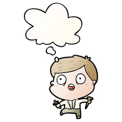 cartoon man hunting vampires and thought bubble in smooth gradient style