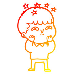 warm gradient line drawing cartoon amazed boy