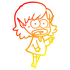 warm gradient line drawing cartoon shocked elf girl pointing