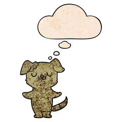 cartoon puppy and thought bubble in grunge texture pattern style