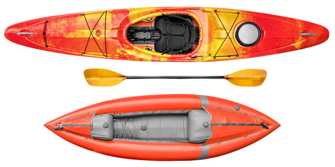 whitewater kayaks and paddle isolated