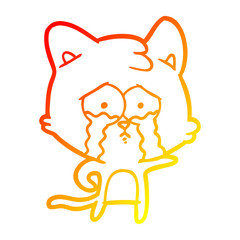 warm gradient line drawing cartoon crying cat