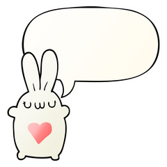 cute cartoon rabbit and love heart and speech bubble in smooth gradient style