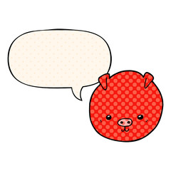 cartoon pig and speech bubble in comic book style