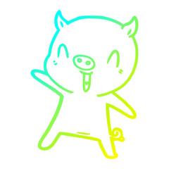 cold gradient line drawing cartoon pig dancing