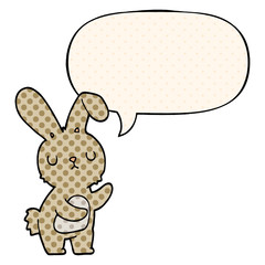 cute cartoon rabbit and speech bubble in comic book style
