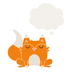 cartoon fox and thought bubble in retro style