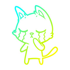 cold gradient line drawing crying cartoon cat