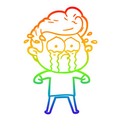 rainbow gradient line drawing cartoon crying man