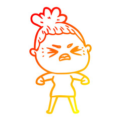 warm gradient line drawing cartoon angry woman