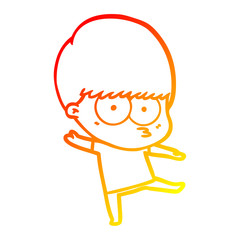 warm gradient line drawing nervous cartoon boy dancing