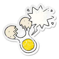 cartoon cracked egg and speech bubble distressed sticker
